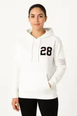 Üç İplik Kapüşonlu Ön Ve Arka Baskılı SweatShirt Hoodie - Beyaz