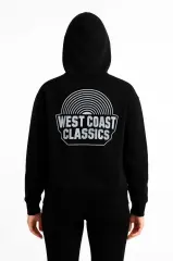 Üç İplik Kapüşonlu Ön Ve Arka Baskılı SweatShirt Hoodie - Siyah