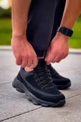 KB-707 Kuback Siyah Süet Siyah Yüksek Taban Bağcıklı Günlük Erkek Ayakkabı