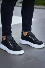KB-X4 Kuback Siyah Cilt Yüksek Taban Bağcıklı Günlük Erkek Ayakkabı