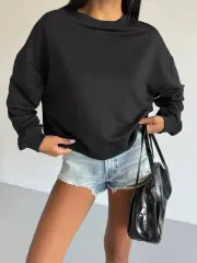 2 iplik bisiklet yaka sweat siyah f2339