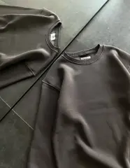 Kışlık Bisiklet Yaka Üç İplik Basic SweatShirt - Füme