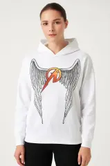 Metallica İki İplik Kapüşonlu Ön Ve Arka Baskılı Hoodie - Beyaz
