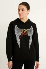 Metallica İki İplik Kapüşonlu Ön Ve Arka Baskılı Hoodie - Siyah