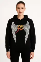 Metallica İki İplik Kapüşonlu Ön Ve Arka Baskılı Hoodie - Siyah
