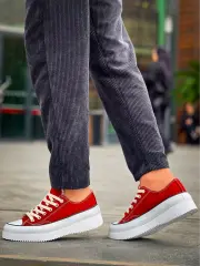 KB-CX-3 Kuback Kısa Bordo Keten Beyaz Yüksek Taban Spor Ayakkabı