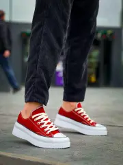 KB-CX-3 Kuback Kısa Bordo Keten Beyaz Yüksek Taban Spor Ayakkabı